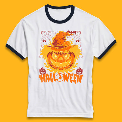 Halloween Scary Pumpkin Face Jack O Lantern Horror Halloween Night Ringer T Shirt