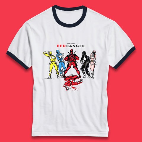 The New Red Ranger Deadpool (Marvel Comics) Vs Red Ranger (Power Rangers) Superhero Ringer T Shirt