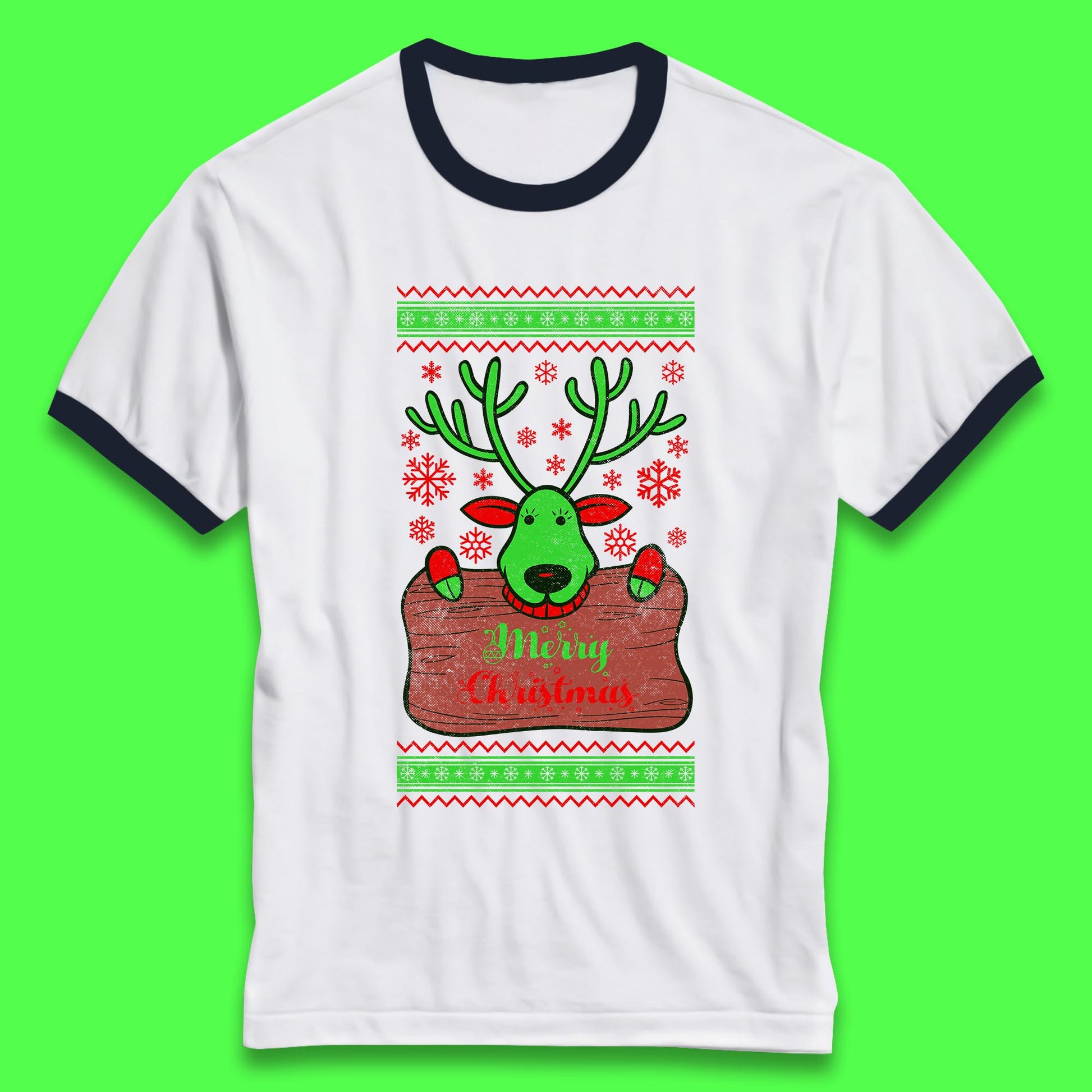 merry christmas reindeer ringer t shirt