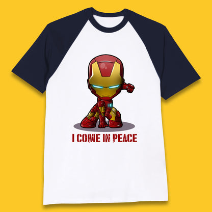 I Come In Peace Marvel Avenger Movie Character Iron Man Superheros Ironman Costume Superheros Baseball T Shirt