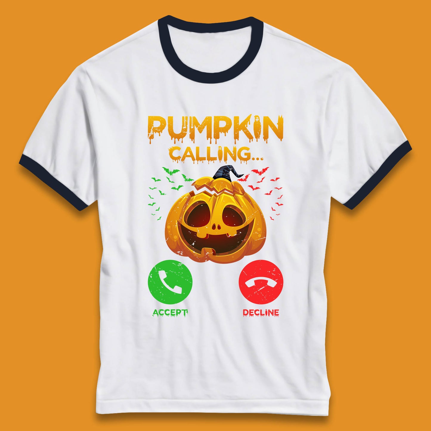Halloween Pumpkin Calling Funny Phone Call Horror Scary Jack O Lantern Ringer T Shirt