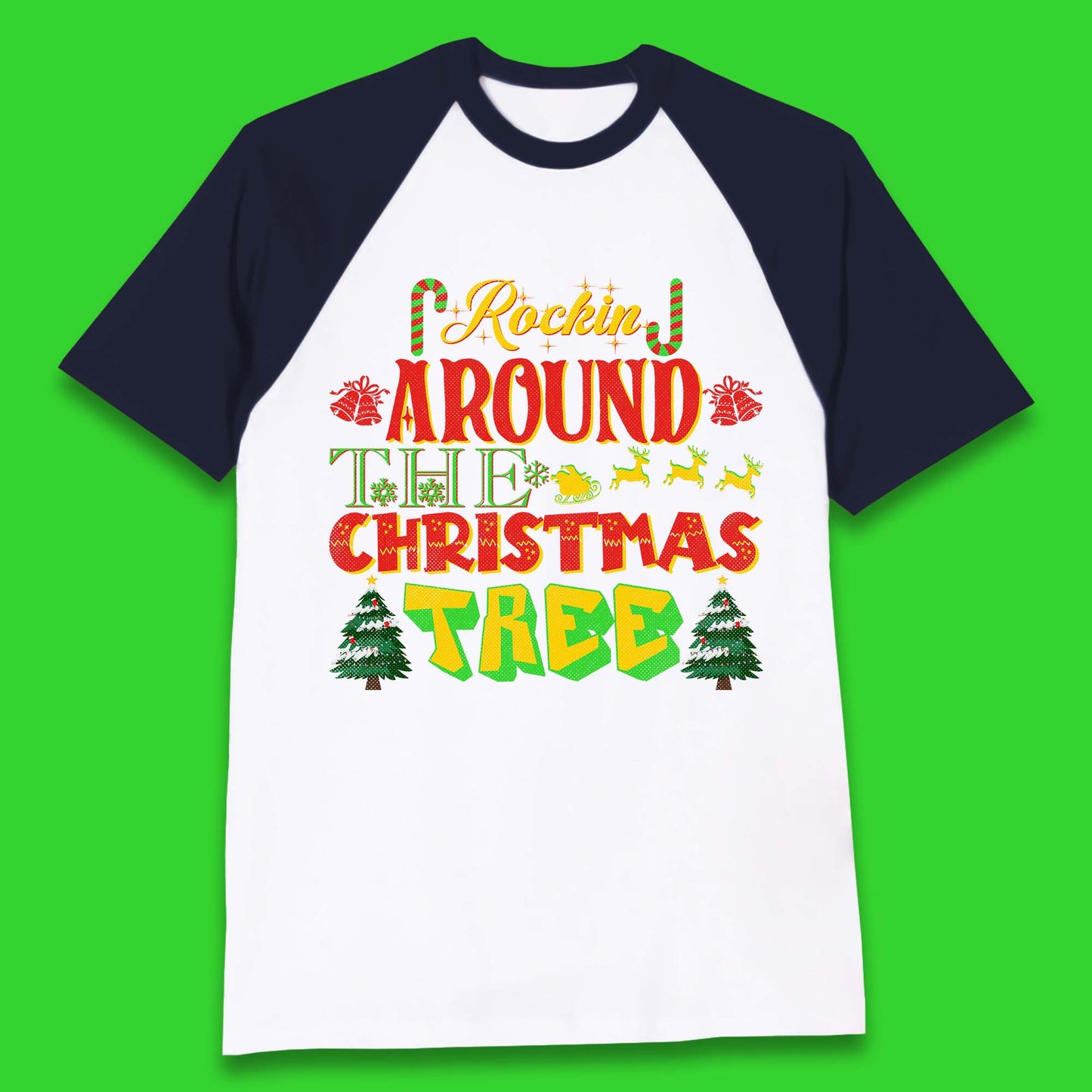 rockin around the christmas tree baseball t shirt