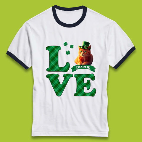 Personalised Love St. Patrick's Cat Ringer T-Shirt