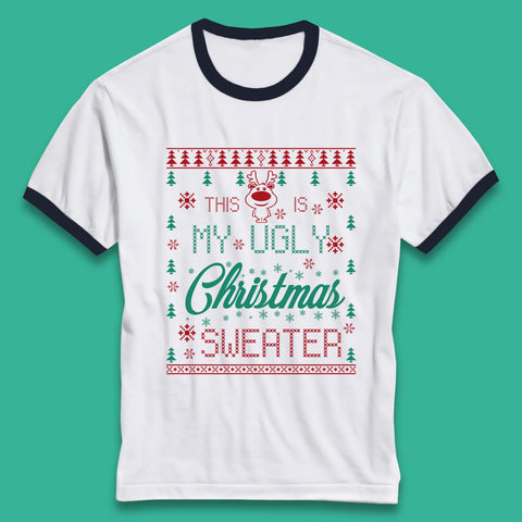 Ugly Christmas Sweater Reindeer Ringer T-Shirt
