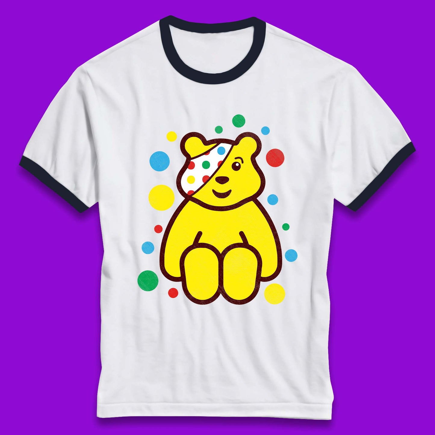 Children In Need Sitting Spotty Pudsey Bear Charity Raising Spotty Day Ringer T Shirt