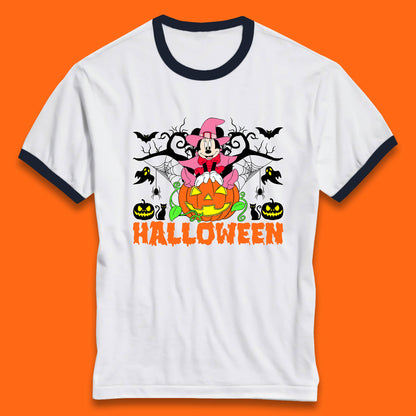 Disney Halloween Witch Minnie Mouse Sitting On Pumpkin Horror Scary Disneyland Trip Costume Ringer T Shirt