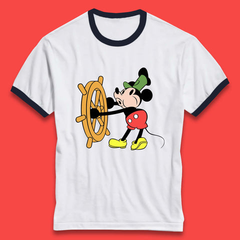 Classic Disney Mickey Mouse Steamboat Willie Disneyland Magic Kingdom Trip Ringer T Shirt