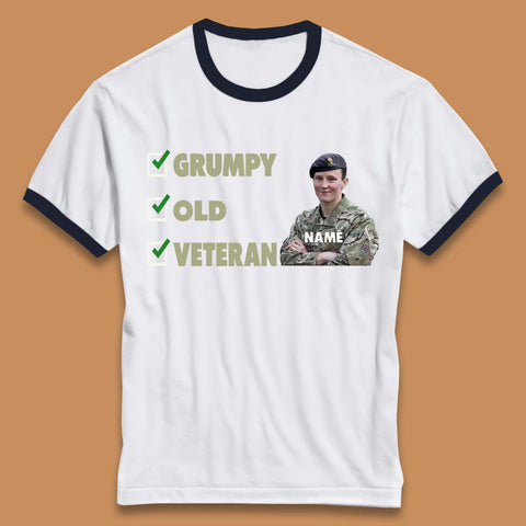 Personalised Grumpy Old Veteran Ringer T-Shirt