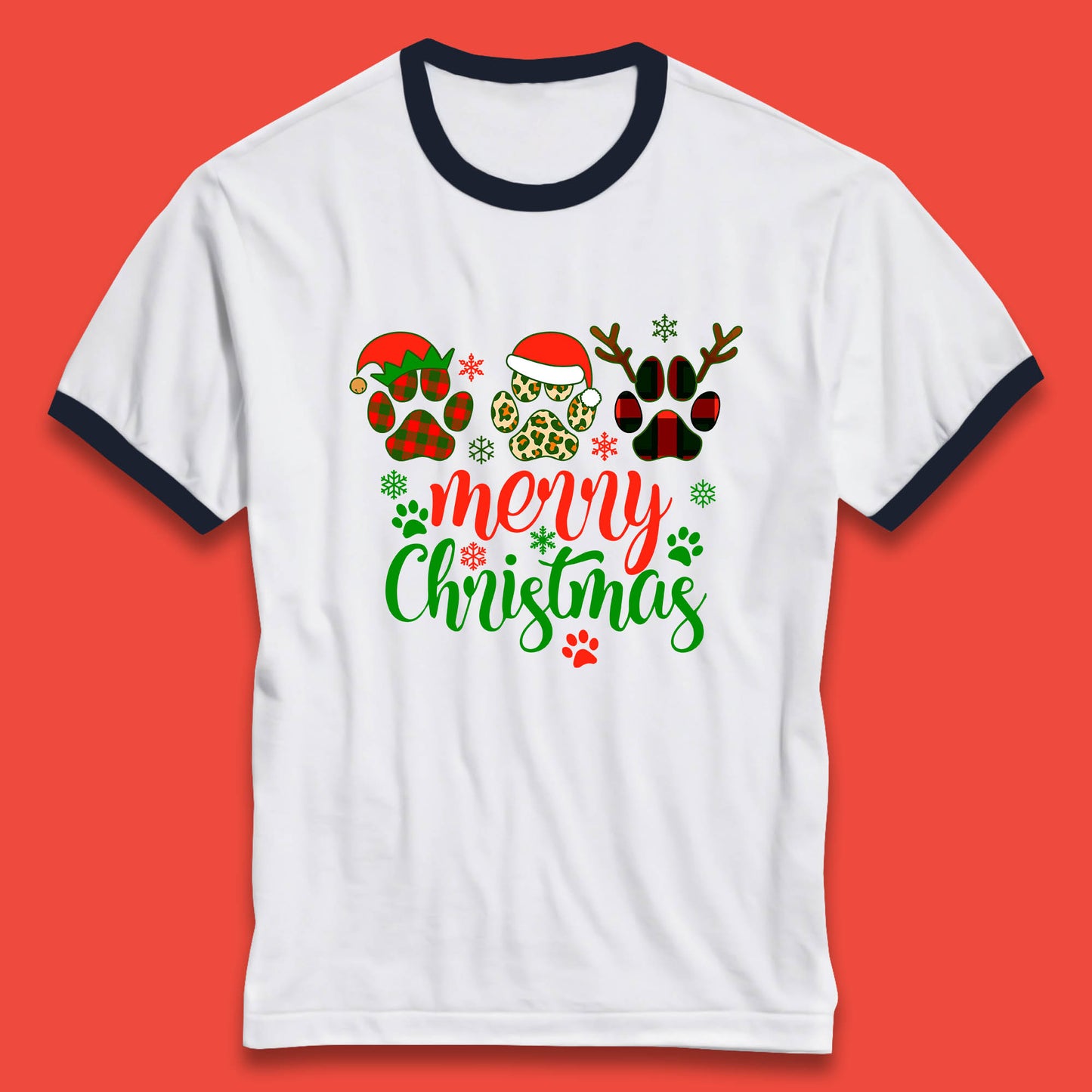 dog & cat paws christmas ringer t shirt