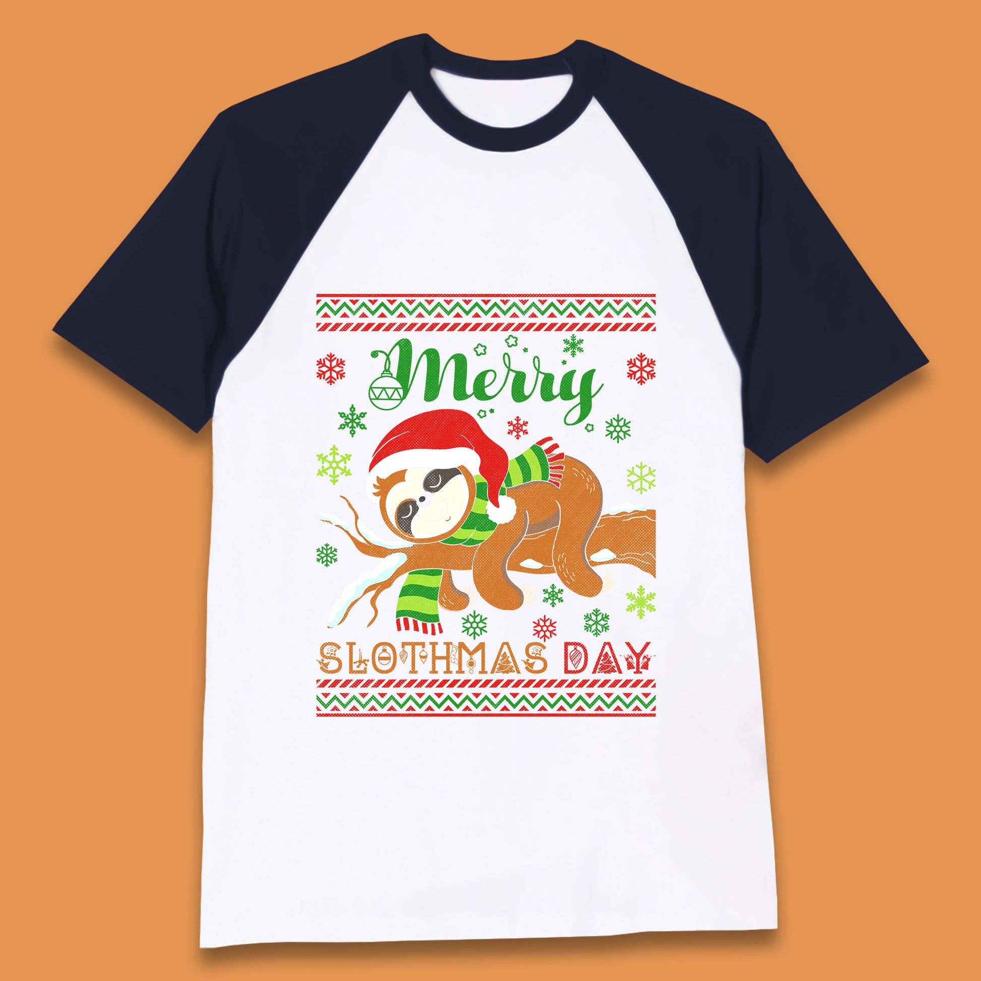 sloth christmas baseball t shirt