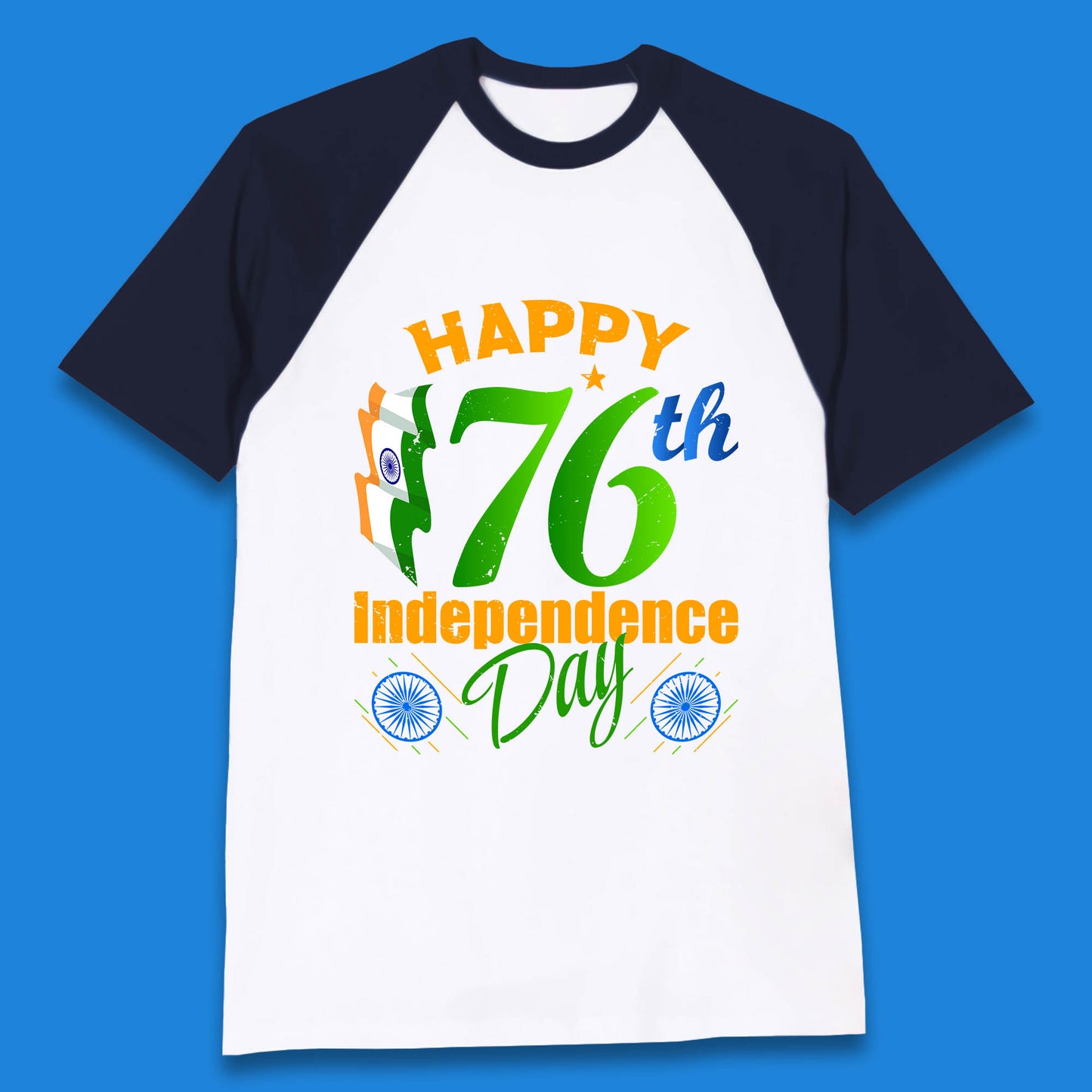 Happy India 76th Independence Day 15th August Patriotic Indian Flag Baseball T Shirt