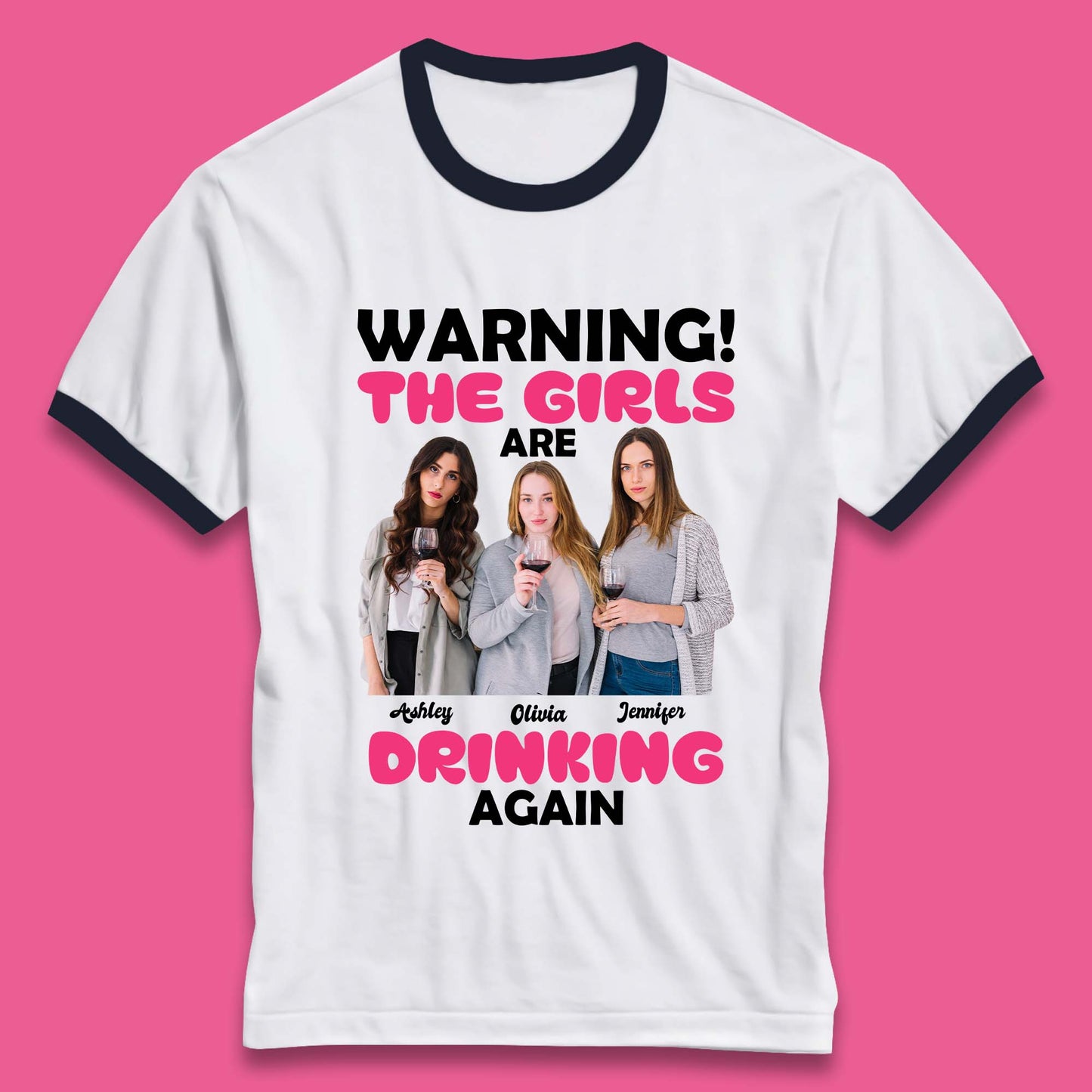 Personalised Girls Drinking Again Ringer T-Shirt