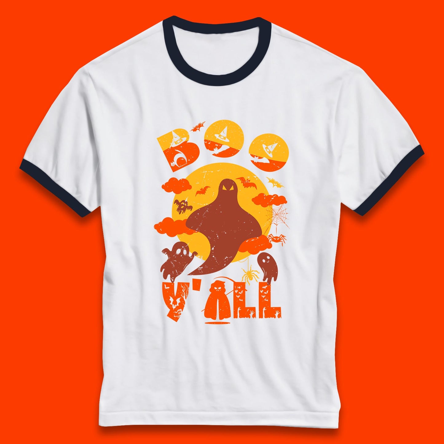 Halloween Boo Y'all Hey Boo Funny Spooky Halloween Party Ringer T Shirt