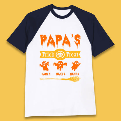 Personalised Papa's Trick Or Treat Halloween Custom Your Boo Ghost Children Names Scary Spooky Costume Baseball T Shirt