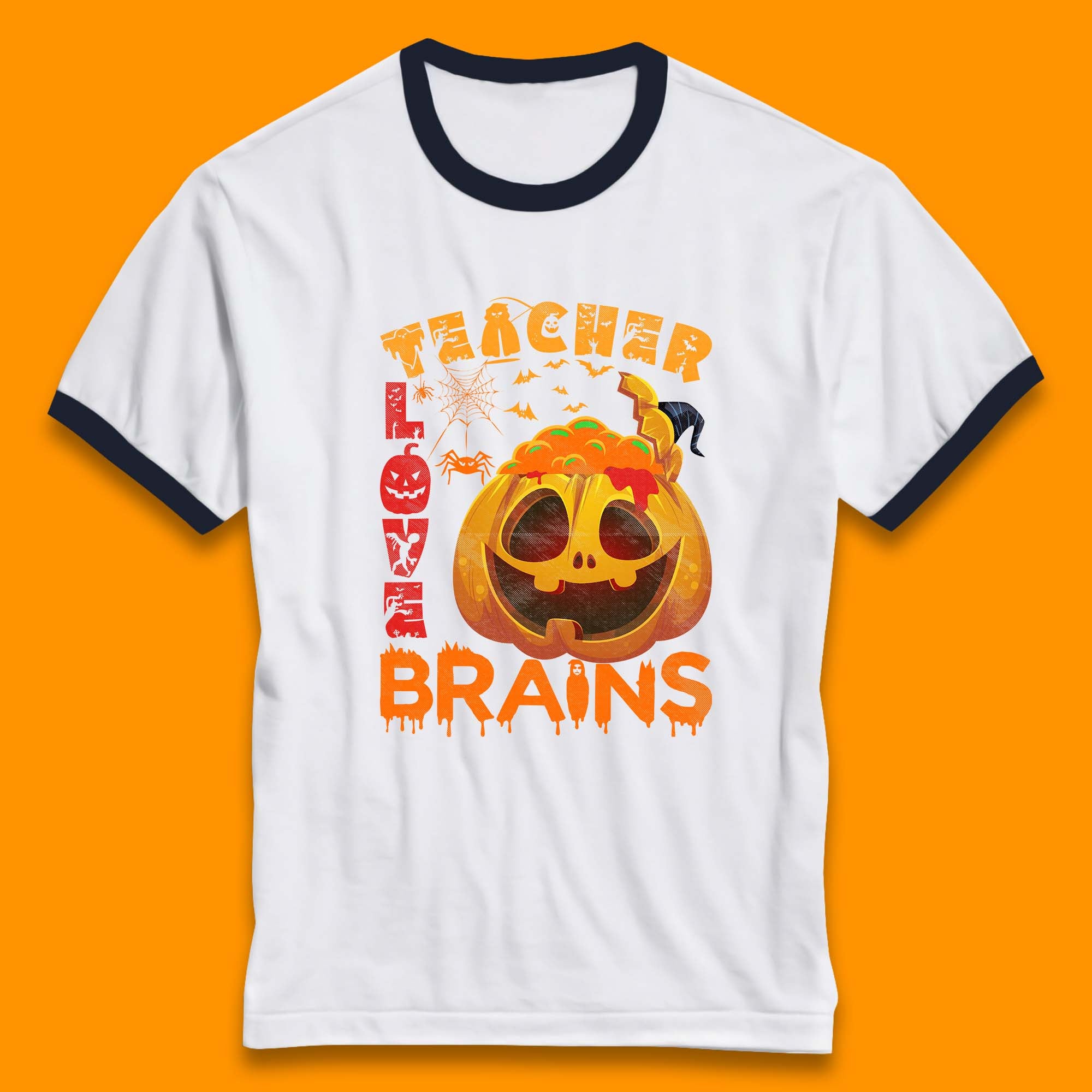 Teacher Love Brain Halloween Spooky Teacher Trick Or Teach Ringer T Shirt