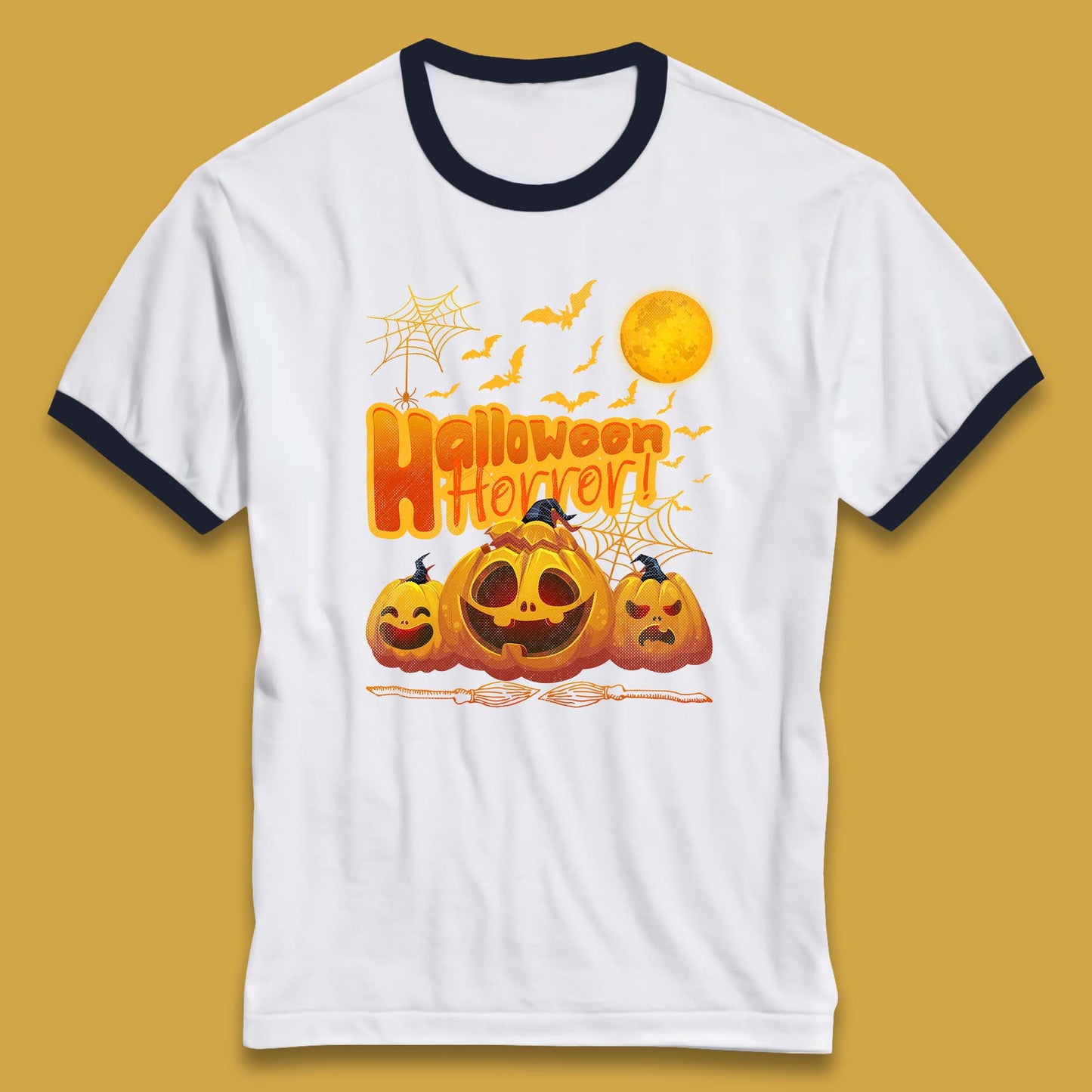 Happy Halloween Jack-o-lantern Horror Scary Monster Pumpkins Ringer T Shirt