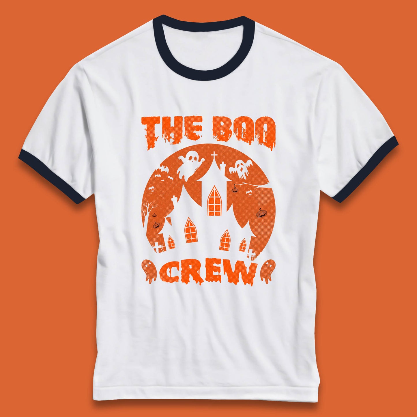 The Boo Crew Halloween Boo Squad Matching Costume Haunted House Horror Boo Ghost Ringer T Shirt