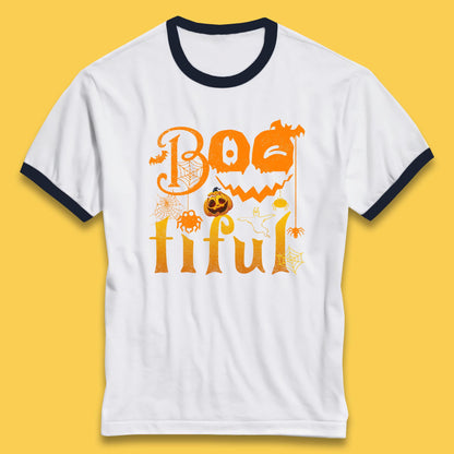 Bootiful Halloween Ghost Funny Boo Ghost Scary Spooky Season Ringer T Shirt
