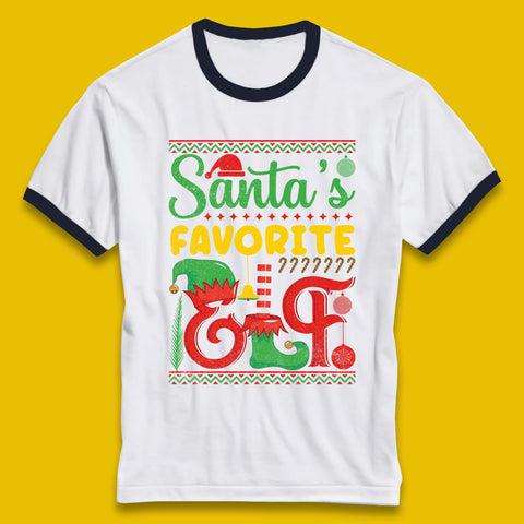 Santa's Favorite Elf Merry Christmas Elf Costume Xmas Ringer T Shirt