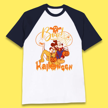 Boo Halloween Mickey Mouse And Pluto Friends Disney Halloween Disneyland Trip Baseball T Shirt