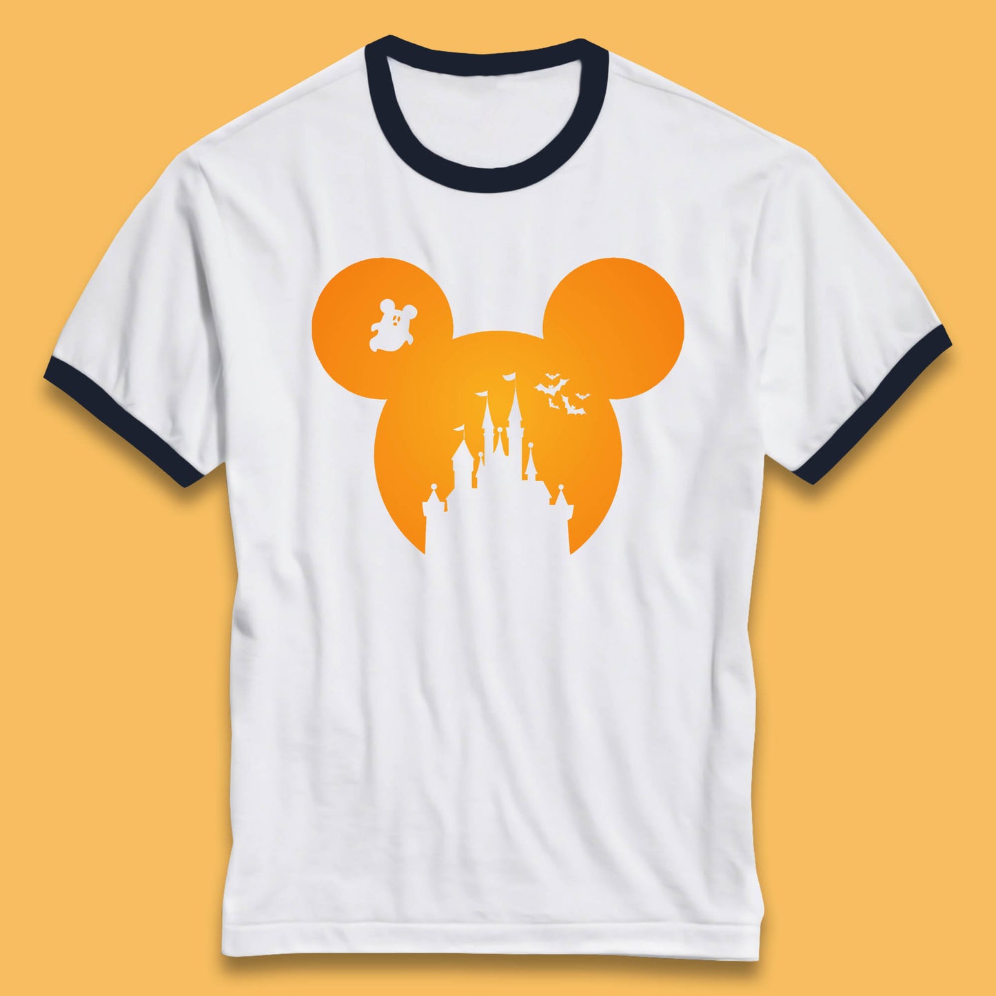 Disney Mickey Mouse Happy Halloween Disney Castle Halloween Scary Boo Flying Bats Ringer T Shirt