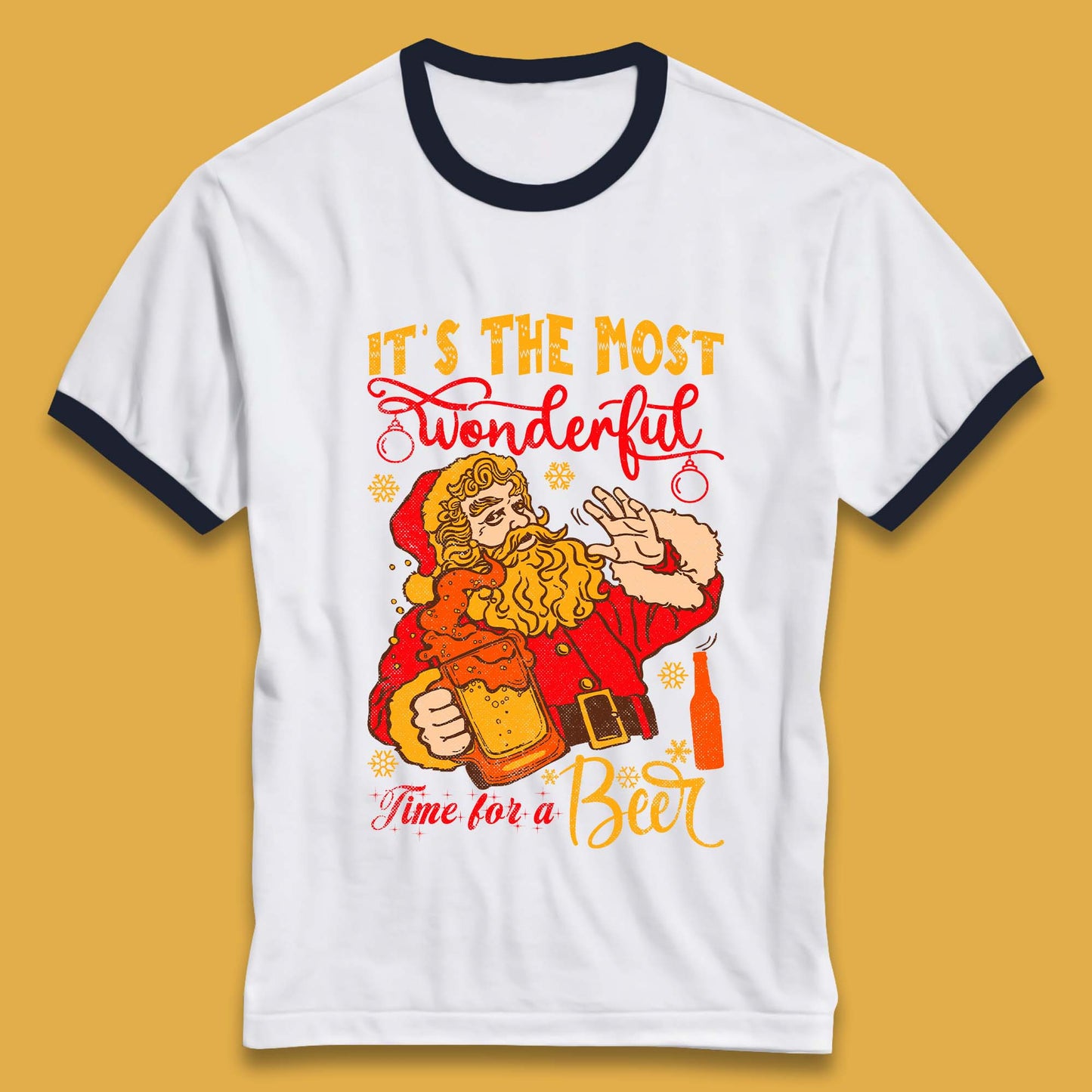 Santa Beer Time Christmas Ringer T-Shirt