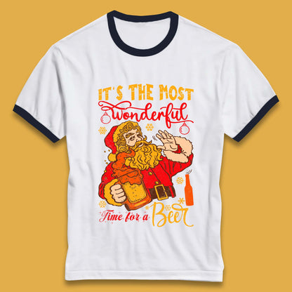 Santa Beer Time Christmas Ringer T-Shirt