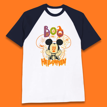 Boo Halloween Mickey Mouse Skeleton Horror Scary Disney Halloween Disneyland Trip Baseball T Shirt