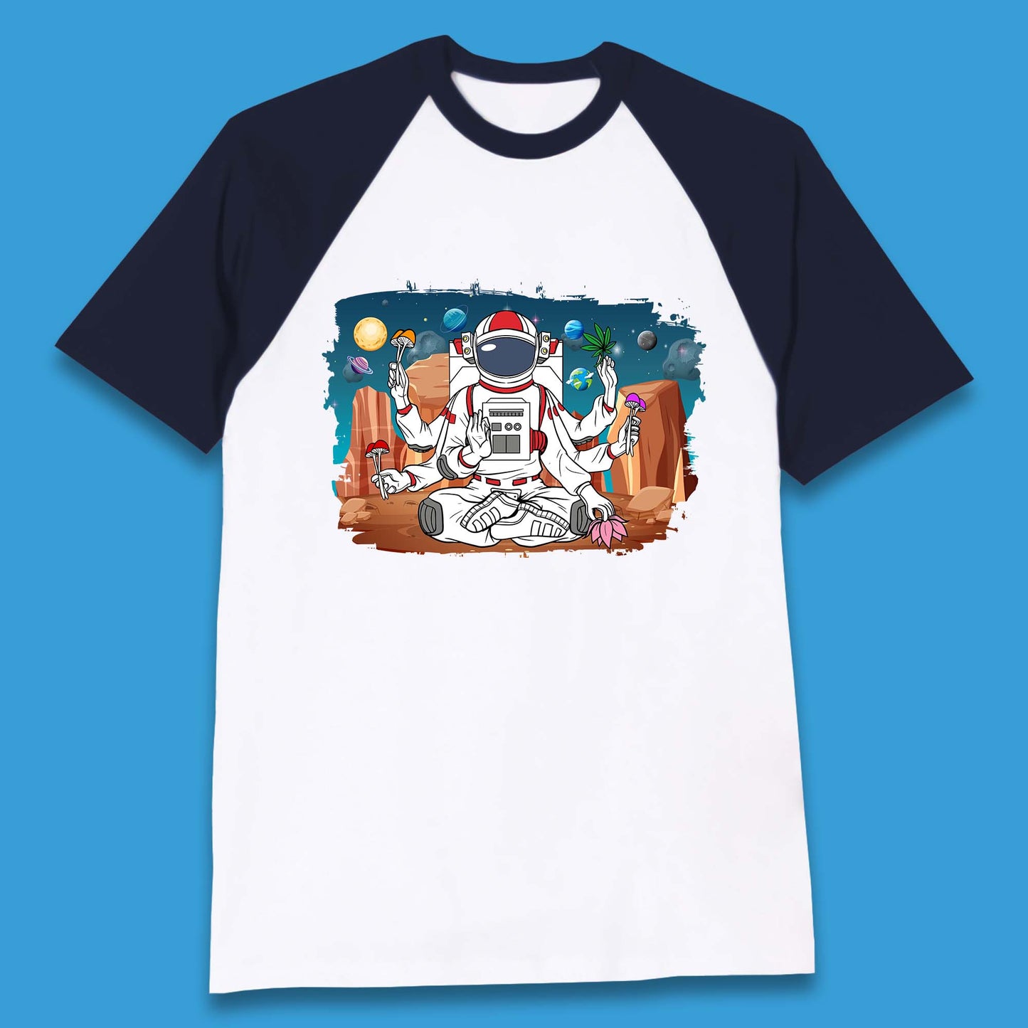 Meditating Astronaut Yoga Baseball T-Shirt