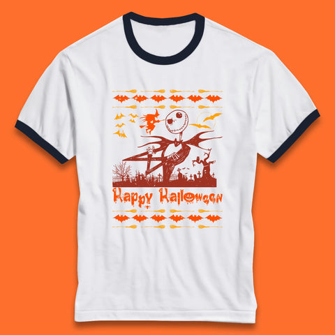 Happy Halloween Jack Skellington Horror Scary Movie Nightmare Before Christmas Ringer T Shirt
