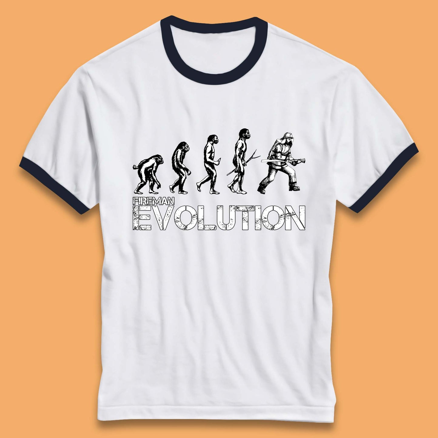 Fireman Evolution Funny Fire Brigade Service Firefighter Ringer T Shirt