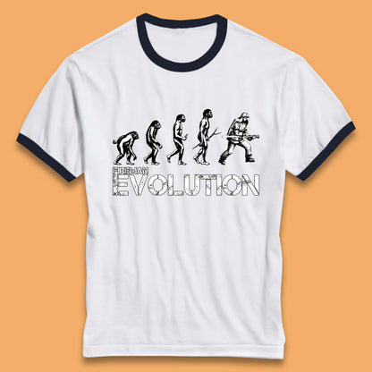 Fireman Evolution Funny Fire Brigade Service Firefighter Ringer T Shirt