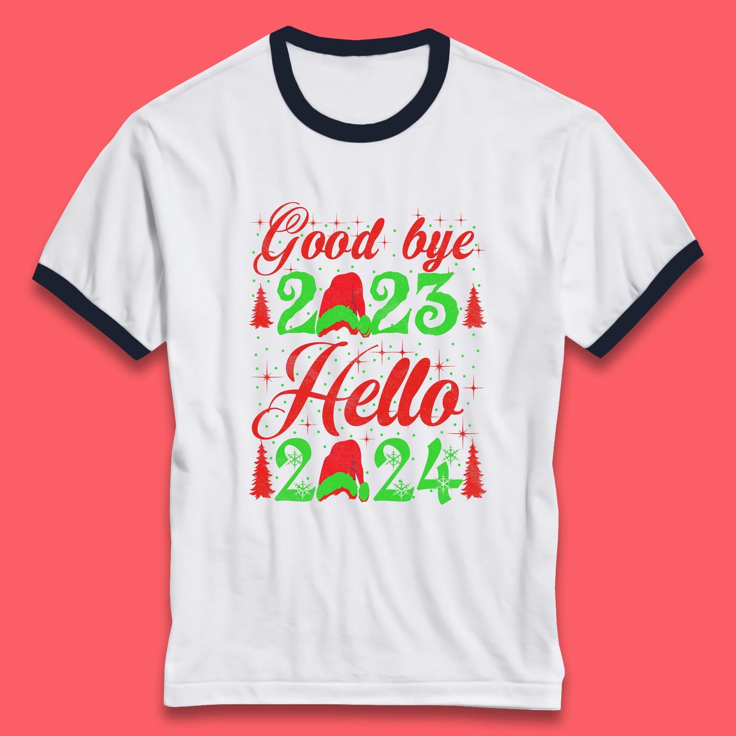 Good Bye 2023 Hello 2024 Merry Christmas Happy New Year Xmas Festive Celebration Ringer T Shirt
