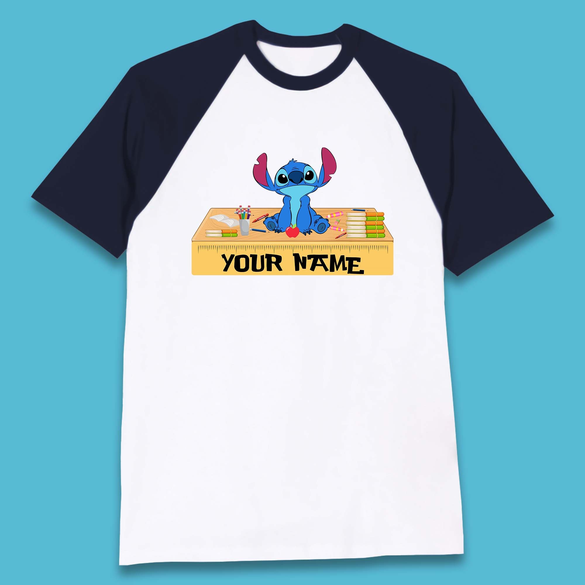 Personalised Disney Stitch Welcome Back To School Your Name Lilo & Stitch School First Day Of School Baseball T Shirt
