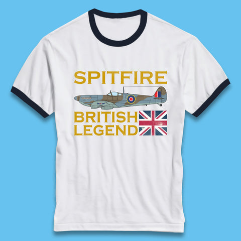 Supermarine Spitfire British Legend Fighter Aircraft Royal Air Force Spitfire WW2 Remembrance Day Ringer T Shirt