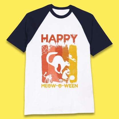 Happy Meow-O-ween Funny Halloween Black Cat Scary Spooky Baseball T Shirt