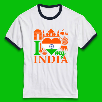 I Love My India Patriotic Indian Flag 15th August Independence Day Ringer T Shirt