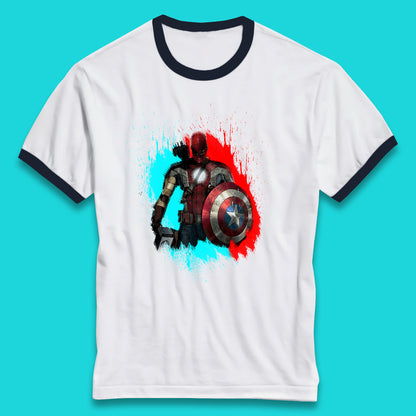 Marvel Avengers Superheroes Movie Characters Spider Man, Iron Man, Thor, Captain America Dead Pool Avengers Squad Ringer T Shirt