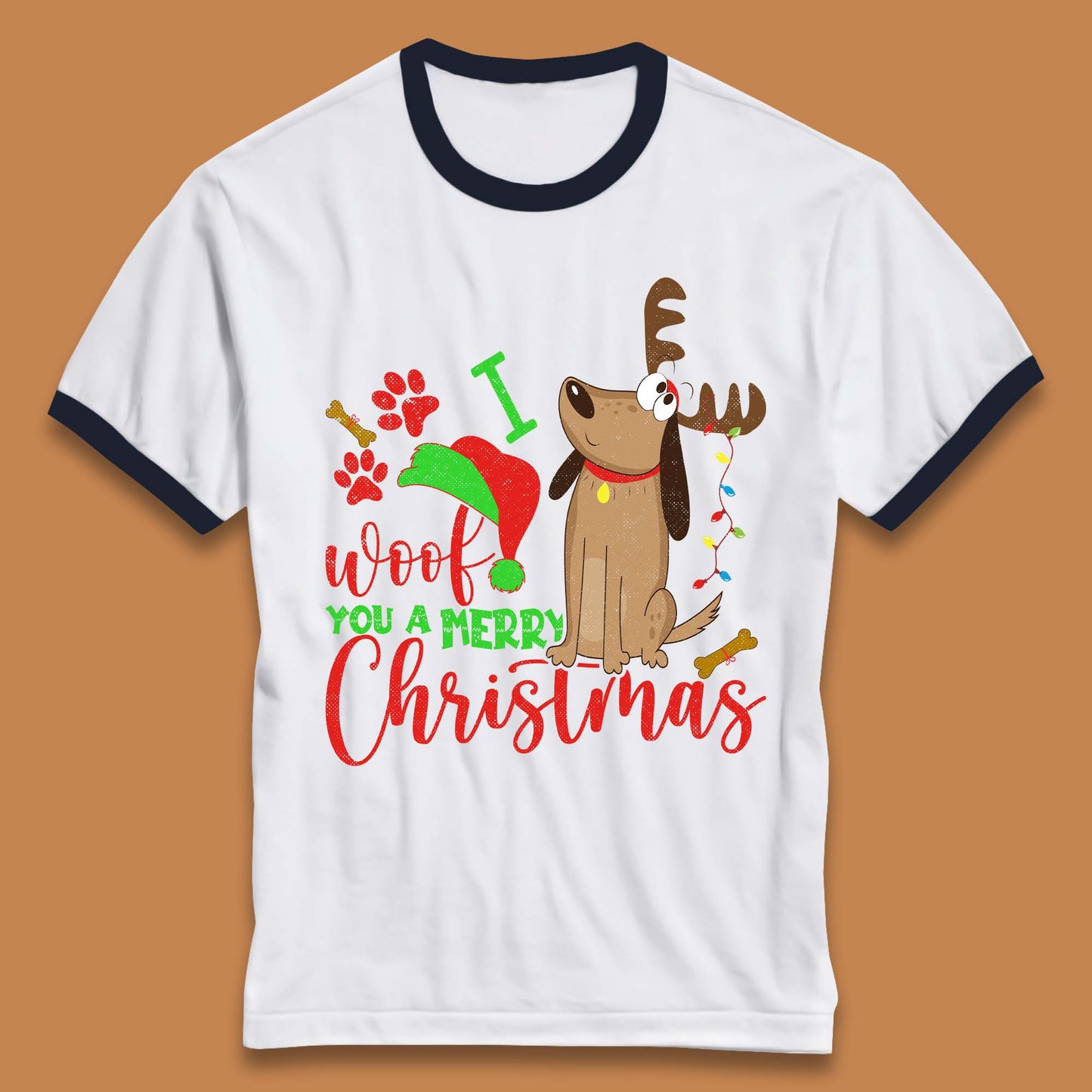I Woof You A Merry Christmas Ringer T-Shirt