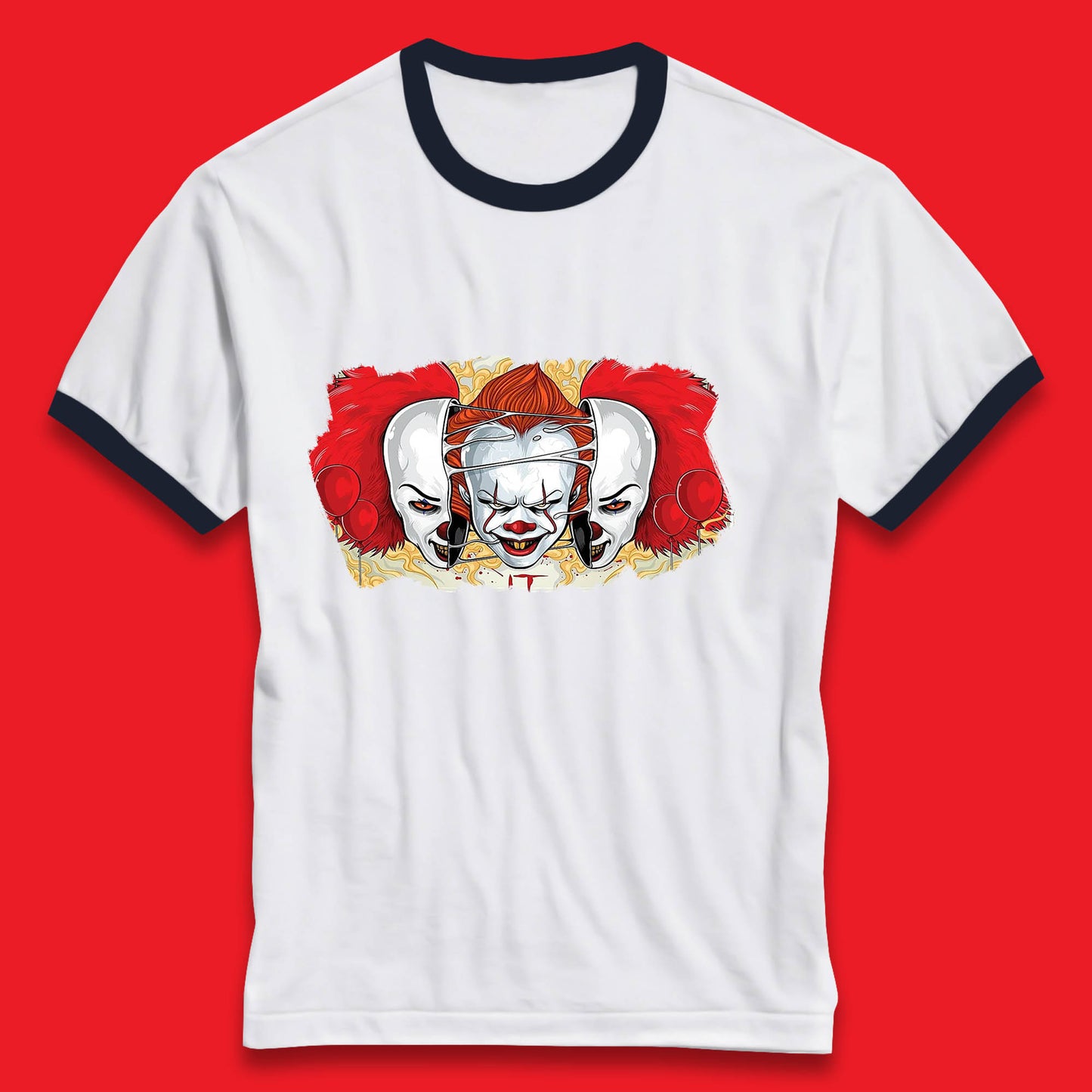 IT Pennywise Clown Halloween Horror Movie Character Evil Clown Costume Serial Killer Ringer T Shirt