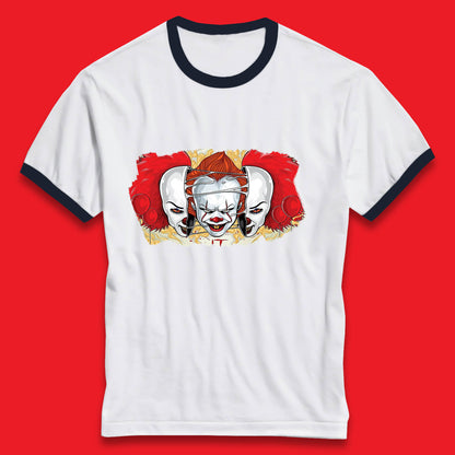 IT Pennywise Clown Halloween Horror Movie Character Evil Clown Costume Serial Killer Ringer T Shirt