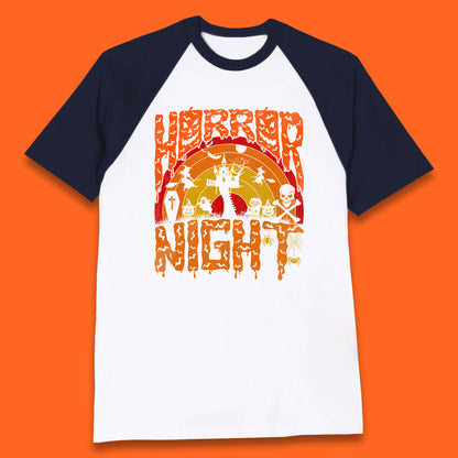 Halloween Horror Night Vintage Rainbow Flying witches Scary Boo Spooky Festive Night Baseball T Shirt