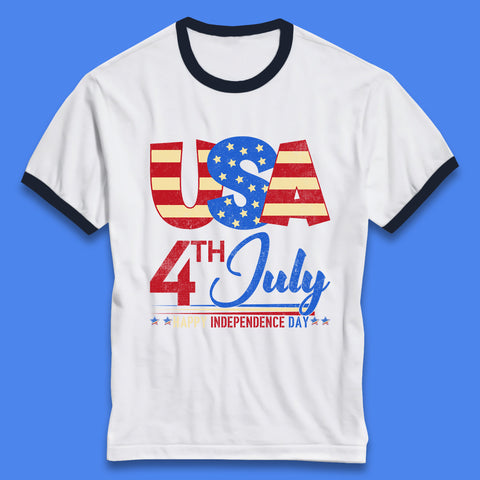 USA 4th July Happy Independence Day Celebration Patriotic Ringer T Shirt