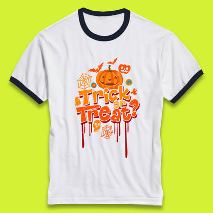 Trick Or Treat Halloween Pumpkin Blood Dripping Horror Scary Spooky Season Ringer T Shirt