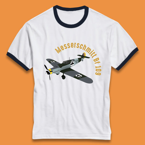 Messerschmitt Bf 109 Fighter Aircraft Vintage Retro Military Fighter Jets World War Remembrance Day Ringer T Shirt