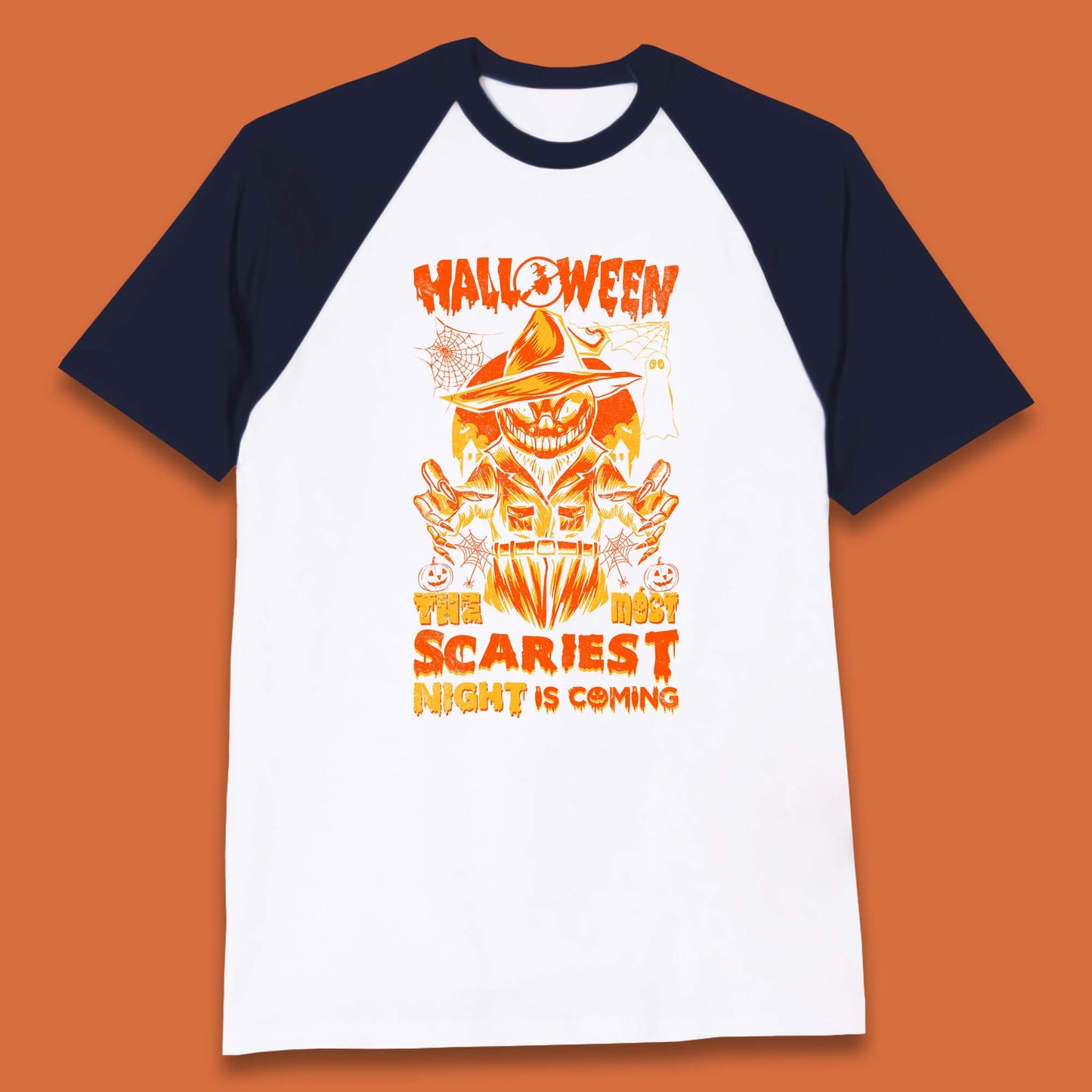 Halloween The Most Scariest Night Is Coming Halloween Scarecrow Jack O Lantern Scary Night Baseball T Shirt