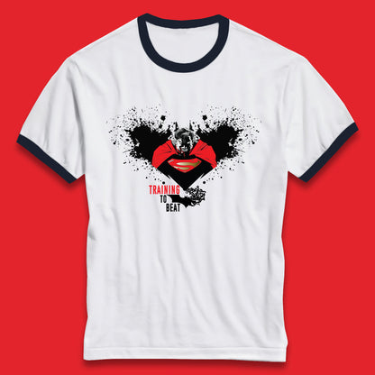 Superheros DC Comics Action Adventure Movie Character Superman And Batman Training To Beat Batman Superman Logo Ringer T Shirt