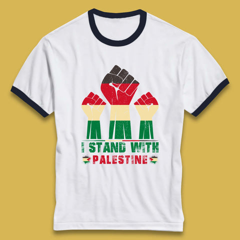 I Stand With Palestine Freedom Protest Fist Support Palestine Save Gaza Ringer T Shirt