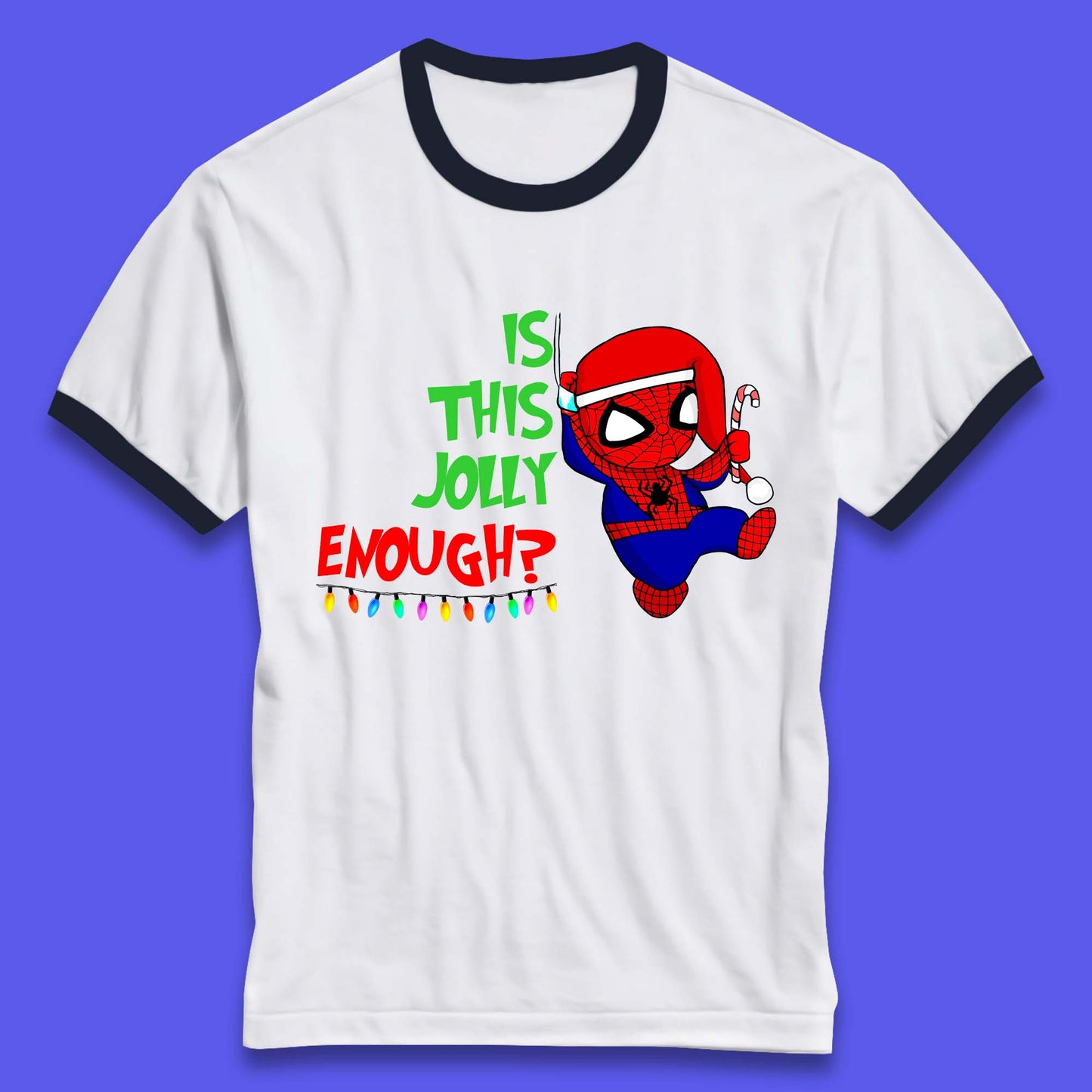 Jolly Enough Spiderman Christmas Ringer T-Shirt
