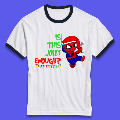 Jolly Enough Spiderman Christmas Ringer T-Shirt